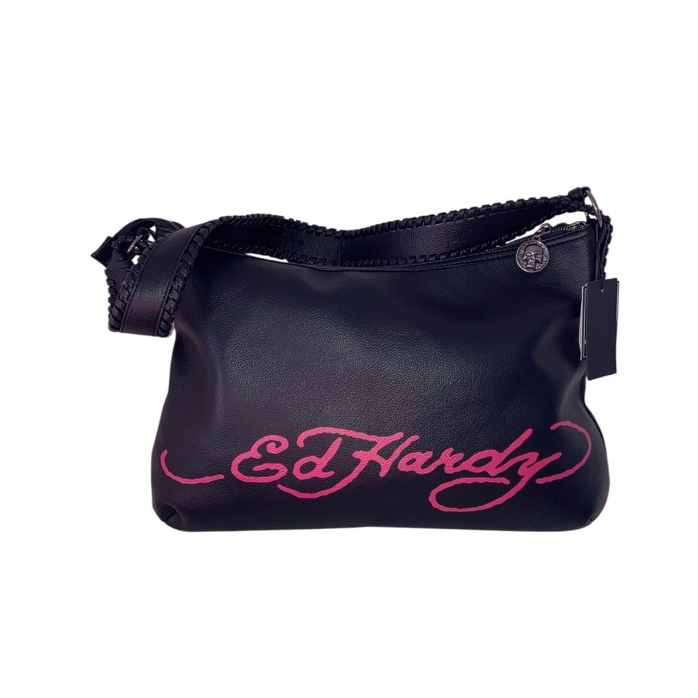 Ed Hardy Black Shoulder Bag with Rhinestone Accents NEW - Picture 2 of 6